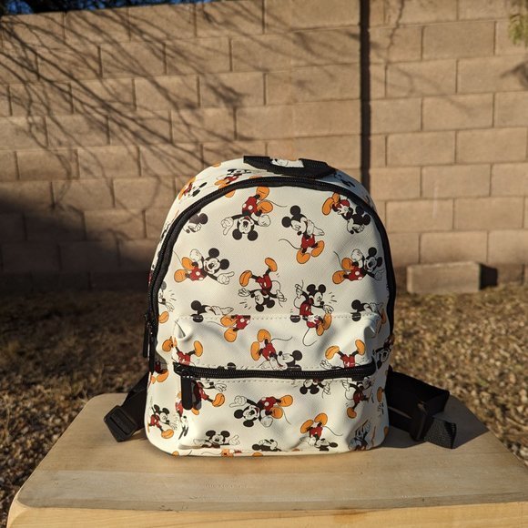 Disney Mickey Mouse Mini Faux Leather White Backpack 11" Bag - Picture 3 of 9